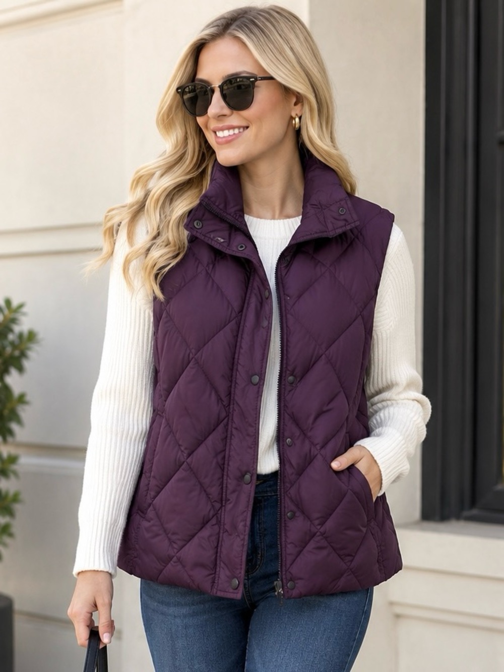 Lands' End  in dark purple women’s casually Quilted Vest in Plum size XL